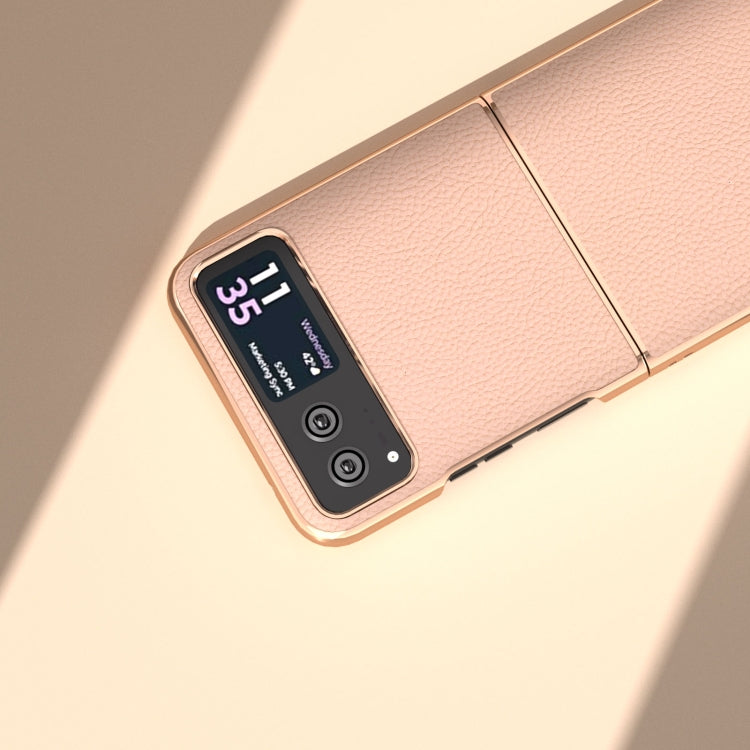 For Motorola Razr 40 Nano Electroplating Genuine Leather + PC Litchi Texture Phone Case(Pink Gold) - Motorola Cases by PMC TechLife | Online Shopping South Africa | PMC TechLife | Buy Now Pay Later Mobicred