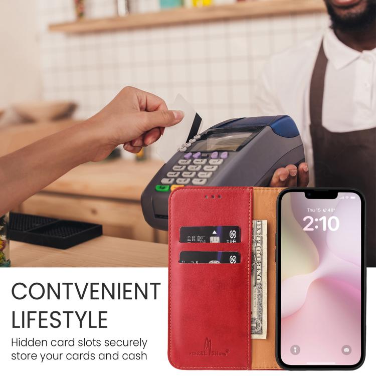 For iPhone 16e Fierre Shann PU Genuine Leather Texture Phone Case(Red) - iPhone 16e Cases by FIERRE SHANN | Online Shopping South Africa | PMC TechLife | Buy Now Pay Later Mobicred
