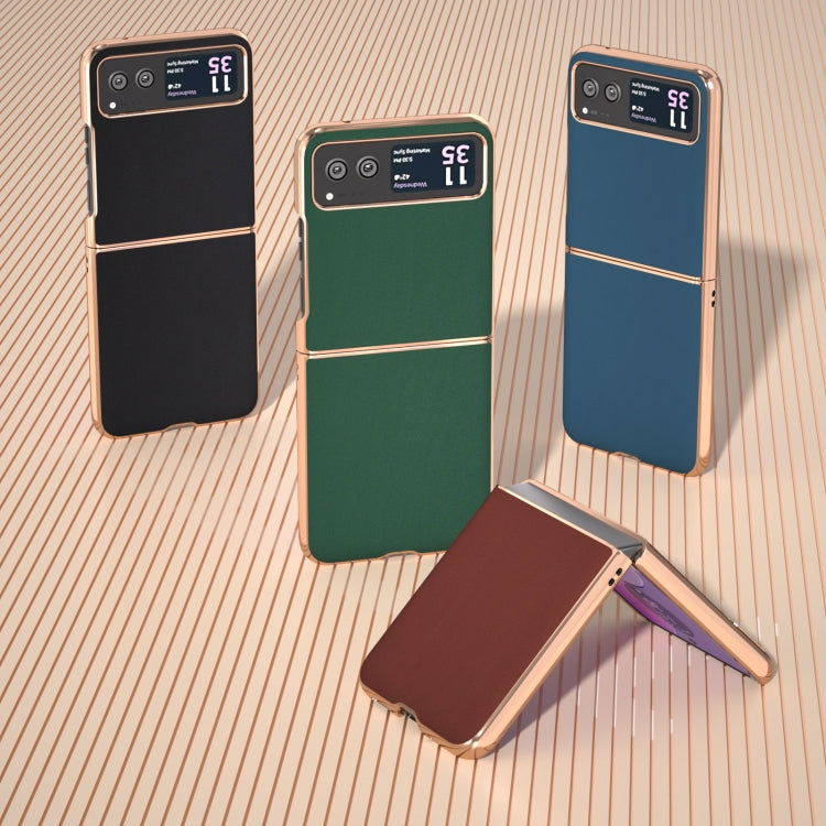 For Motorola Razr 40 Genuine Leather Silk Series Nano Plating Phone Case(Coffee) - Motorola Cases by PMC TechLife | Online Shopping South Africa | PMC TechLife | Buy Now Pay Later Mobicred