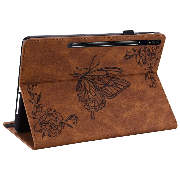 For Samsung Galaxy Tab S9+ Butterfly Flower Embossed Leather Tablet Case(Brown) - free shipping - PMC Jewellery - Order now!