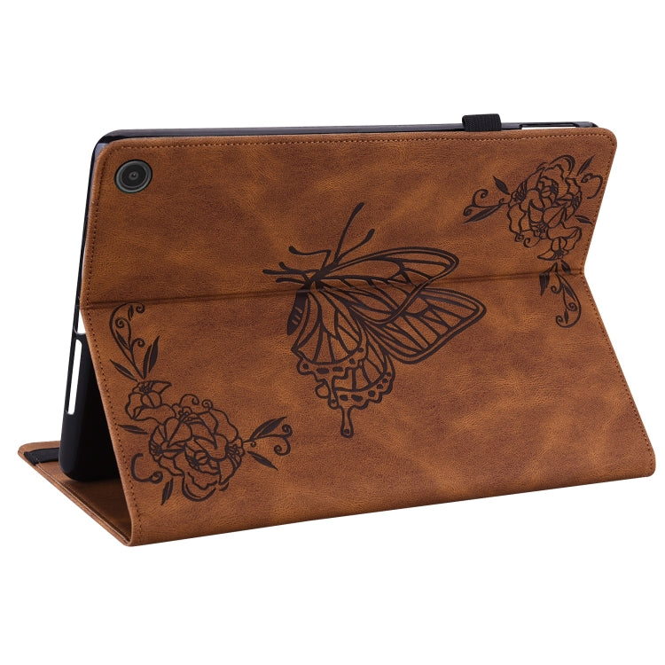 For Amazon Fire Max 11 Butterfly Flower Embossed Leather Tablet Case(Brown) - Amazon by PMC TechLife | Online Shopping South Africa | PMC TechLife | Buy Now Pay Later Mobicred