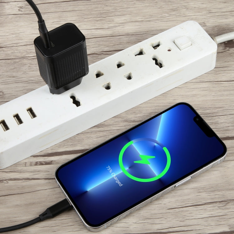 LZ-106PD 25W USB-C / Type-C Ports Plaid Pattern Travel Charger, EU Plug(Black) - USB Charger by PMC Jewellery | Online Shopping South Africa | PMC Jewellery | Buy Now Pay Later Mobicred