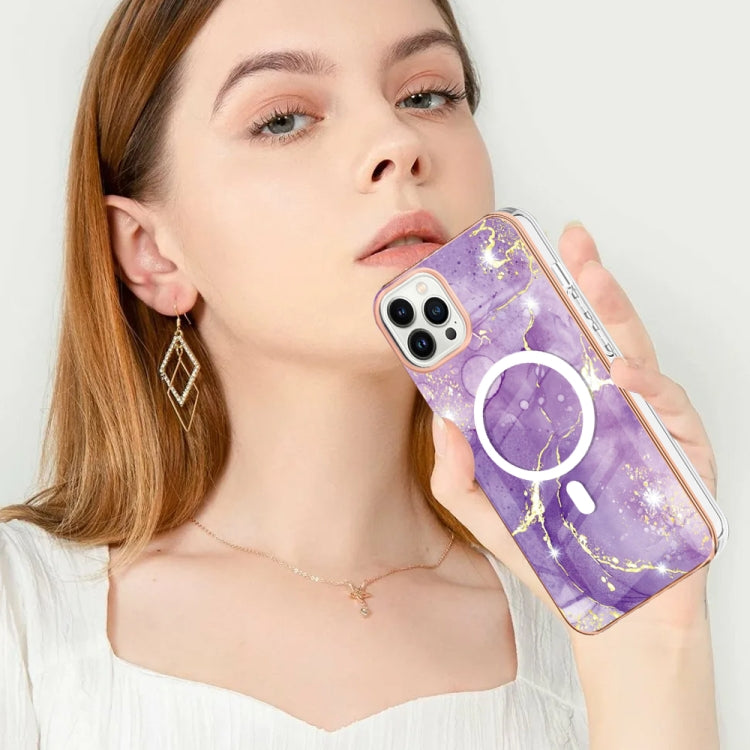 For iPhone 13 Pro Marble Pattern Dual-side IMD Magsafe TPU Phone Case(Purple 002) - free shipping - PMC TechLife - Order now!