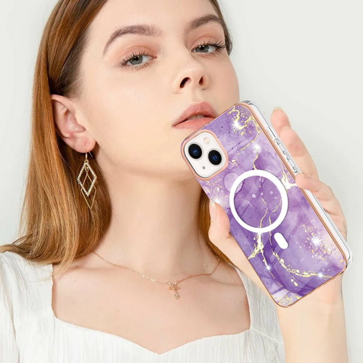 For iPhone 15 Plus Marble Pattern Dual-side IMD Magsafe TPU Phone Case(Purple 002) - iPhone 15 Plus Cases by PMC TechLife | Online Shopping South Africa | PMC TechLife