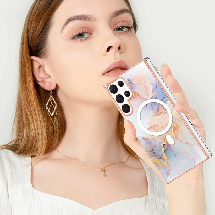 For Samsung Galaxy S22 Ultra 5G Marble Pattern Dual-side IMD Magsafe TPU Phone Case(White Marble) - Galaxy S22 Ultra 5G Cases by PMC TechLife | Online Shopping South Africa | PMC TechLife