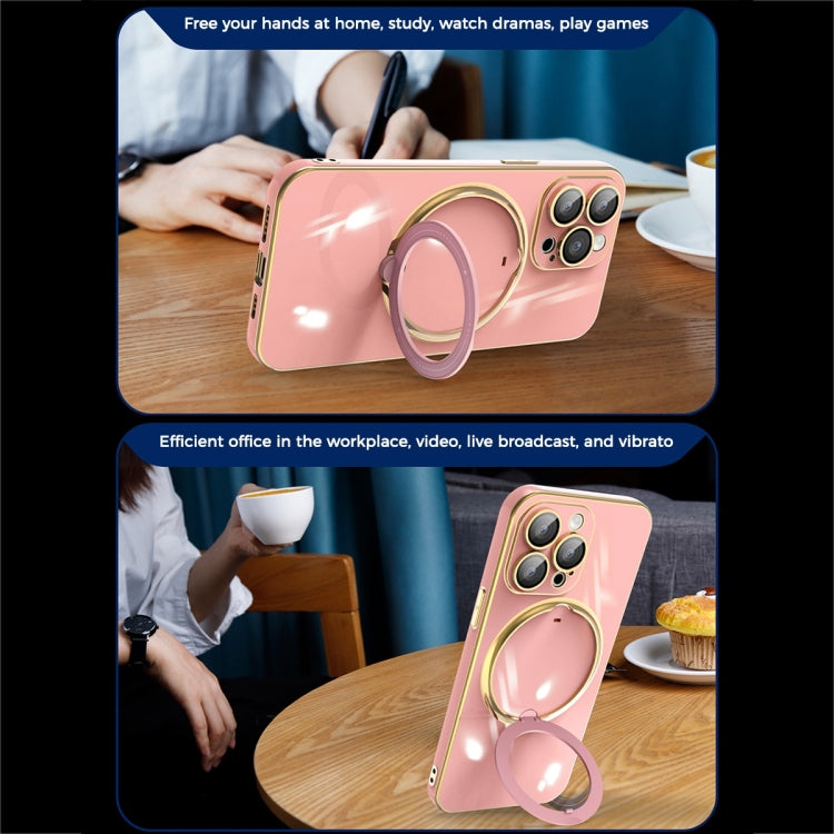 For iPhone 12 Pro Max Multifunction Electroplating MagSafe Holder Phone Case(Pink) - iPhone 12 Pro Max Cases by PMC TechLife | Online Shopping South Africa | PMC TechLife