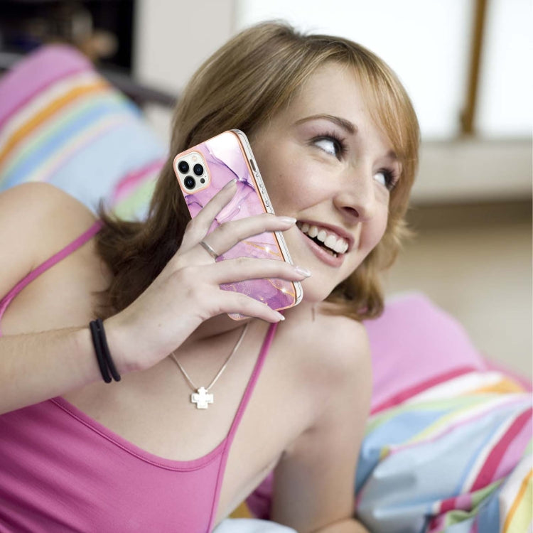 Electroplating Marble Pattern Dual-side IMD TPU Shockproof Phone Case For iPhone 16 Pro Max(Purple 001) - iPhone 16 Pro Max Cases by PMC TechLife | Online Shopping South Africa | PMC TechLife | Buy Now Pay Later Mobicred