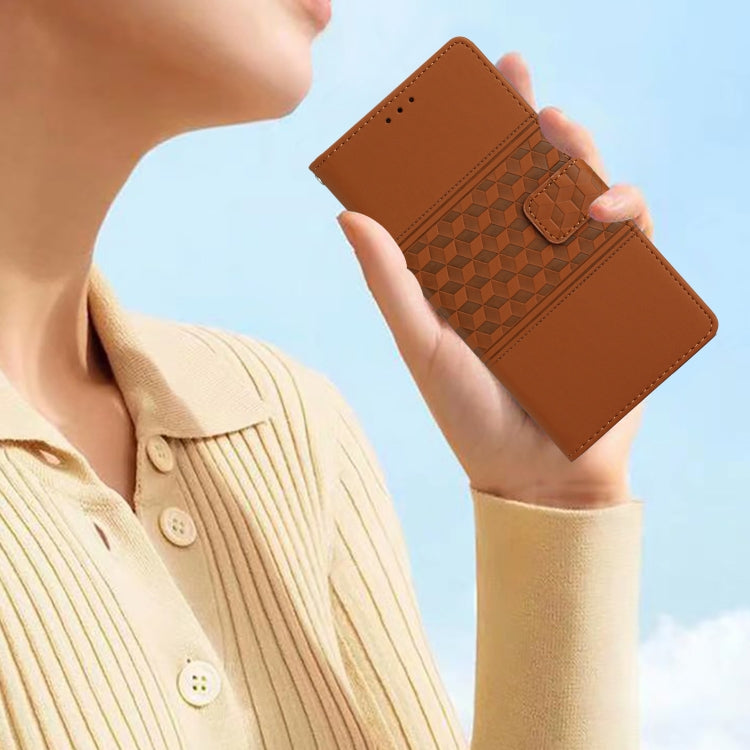 For iPhone 16 Diamond Embossed Skin Feel Leather Phone Case(Brown) - iPhone 16 Cases by PMC TechLife | Online Shopping South Africa | PMC TechLife | Buy Now Pay Later Mobicred