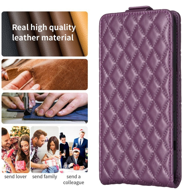 For vivo Y35 4G / Y22s Diamond Lattice Vertical Flip Leather Phone Case(Dark Purple) - vivo Cases by PMC TechLife | Online Shopping South Africa | PMC TechLife | Buy Now Pay Later Mobicred