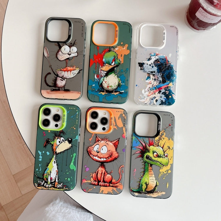 For iPhone 16 Animal Pattern Oil Painting Series PC + TPU Phone Case(Green Dog) - iPhone 16 Cases by PMC TechLife | Online Shopping South Africa | PMC TechLife | Buy Now Pay Later Mobicred