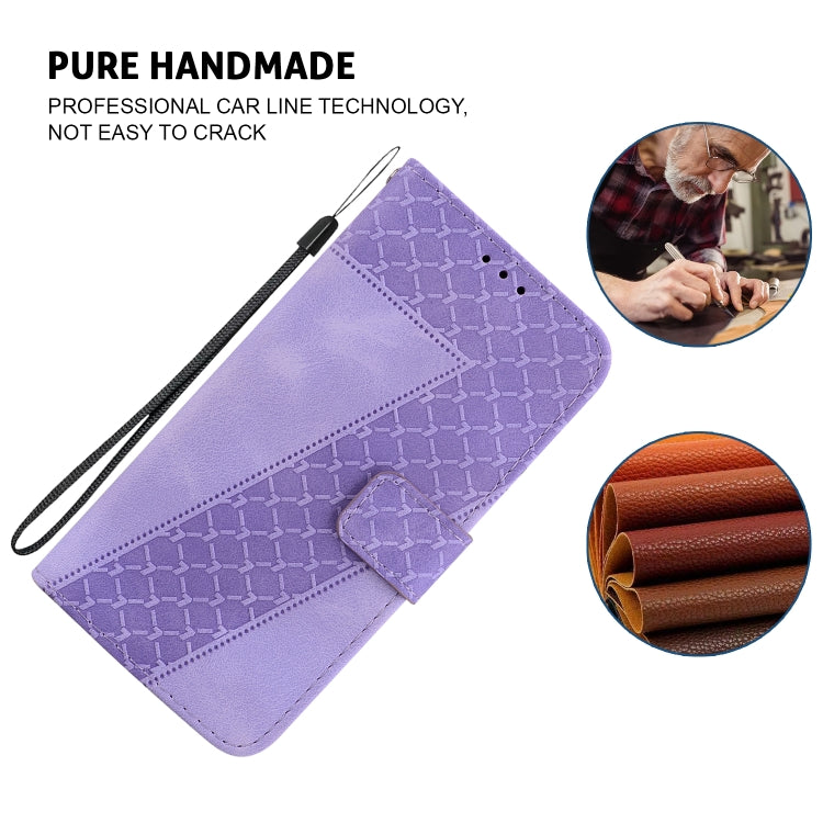 For iPhone 16e Seven-shaped Embossed Leather Phone Case(Purple) - iPhone 16e Cases by PMC TechLife | Online Shopping South Africa | PMC TechLife | Buy Now Pay Later Mobicred