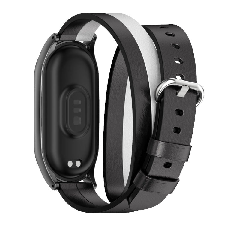 For Xiaomi Mi Band 6 / 5 / 4 / 3 Mijobs Plus Case Double-Loop Leather Watch Band(Black+White) - free shipping - PMc TechLife - Order now!