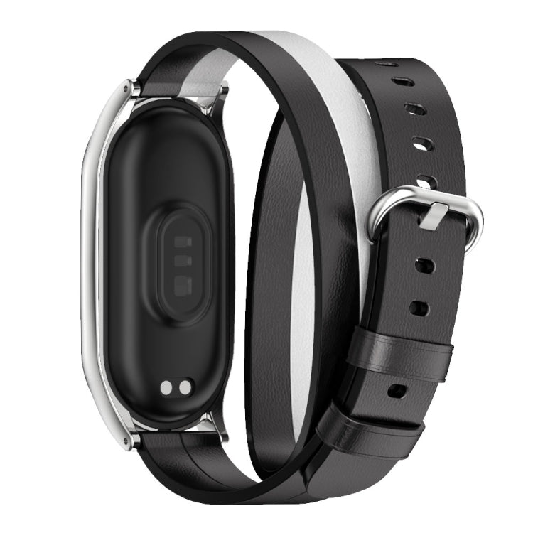 For Xiaomi Mi Band 6 / 5 / 4 / 3 Mijobs Plus Case Double-Loop Leather Watch Band(Black+White+Silver) - free shipping - PMc TechLife - Order now!
