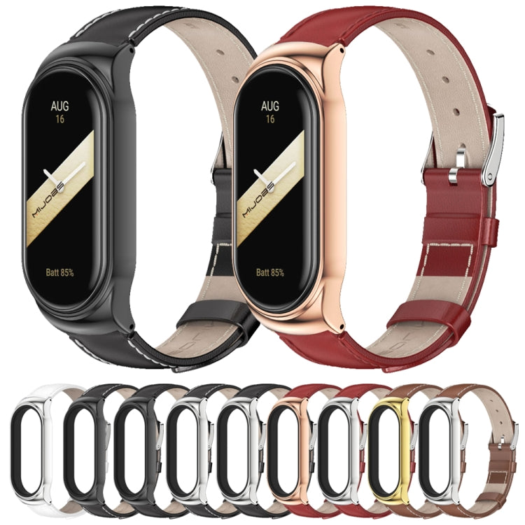 For Xiaomi Mi Band 8 Mijobs CS Case Genuine Leather Top Layer Cowhide Watch Band(Black+White) - free shipping - PMc TechLife - Order now!