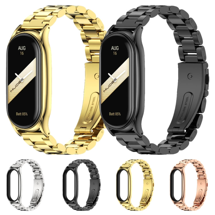 For Xiaomi Mi Band 8 Mijobs Plus Case Three Bead Metal Stainless Steel Watch Band(Rose Gold) - free shipping - PMc TechLife - Order now!