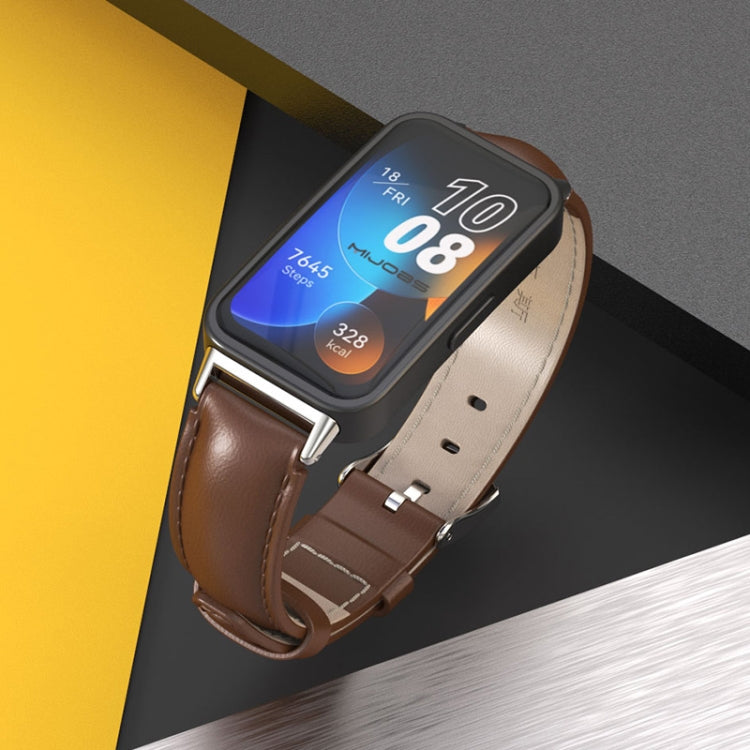 For Huawei Band 8 / 9 / 10 Mijobs Cowhide Leather Watch Band(White Silver) - free shipping - PMC TechLife - Order now!