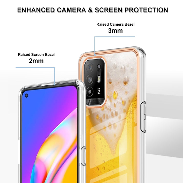 For OPPO A94 5G / A95 5G Electroplating Marble Dual-side IMD Phone Case(Draft Beer) - OPPO Cases by PMC TechLife | Online Shopping South Africa | PMC TechLife | Buy Now Pay Later Mobicred