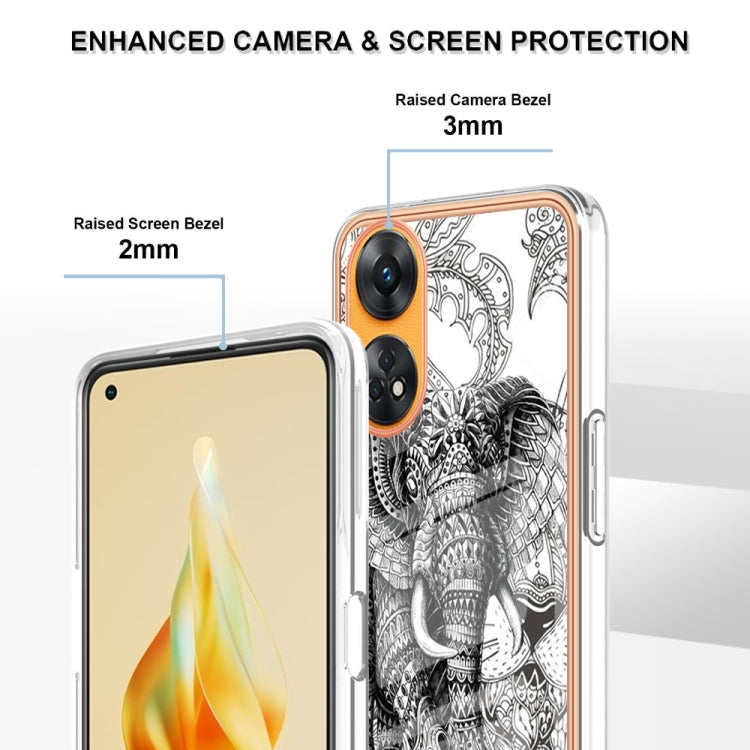 For OPPO Reno8 T 4G Electroplating Marble Dual-side IMD Phone Case(Totem Elephant) - OPPO Cases by PMC TechLife | Online Shopping South Africa | PMC TechLife | Buy Now Pay Later Mobicred