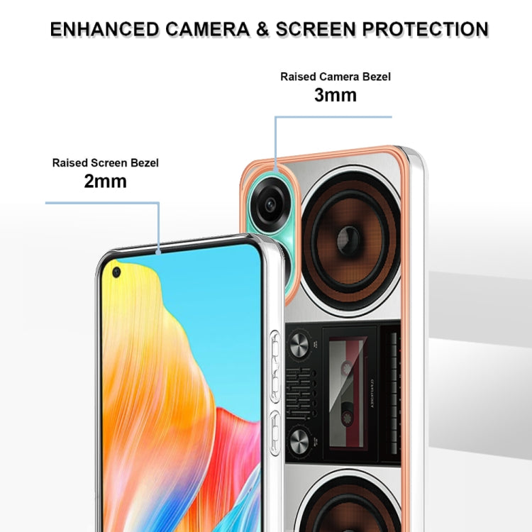 For OPPO A78 4G Electroplating Marble Dual-side IMD Phone Case(Retro Radio) - OPPO Cases by PMC TechLife | Online Shopping South Africa | PMC TechLife | Buy Now Pay Later Mobicred