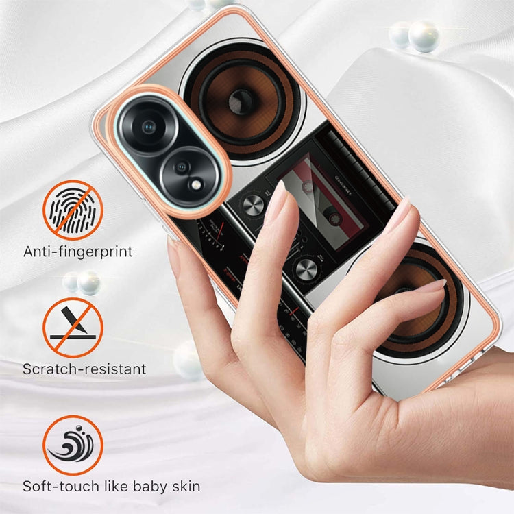 For OPPO A58 4G Electroplating Marble Dual-side IMD Phone Case(Retro Radio) - OPPO Cases by PMC TechLife | Online Shopping South Africa | PMC TechLife | Buy Now Pay Later Mobicred