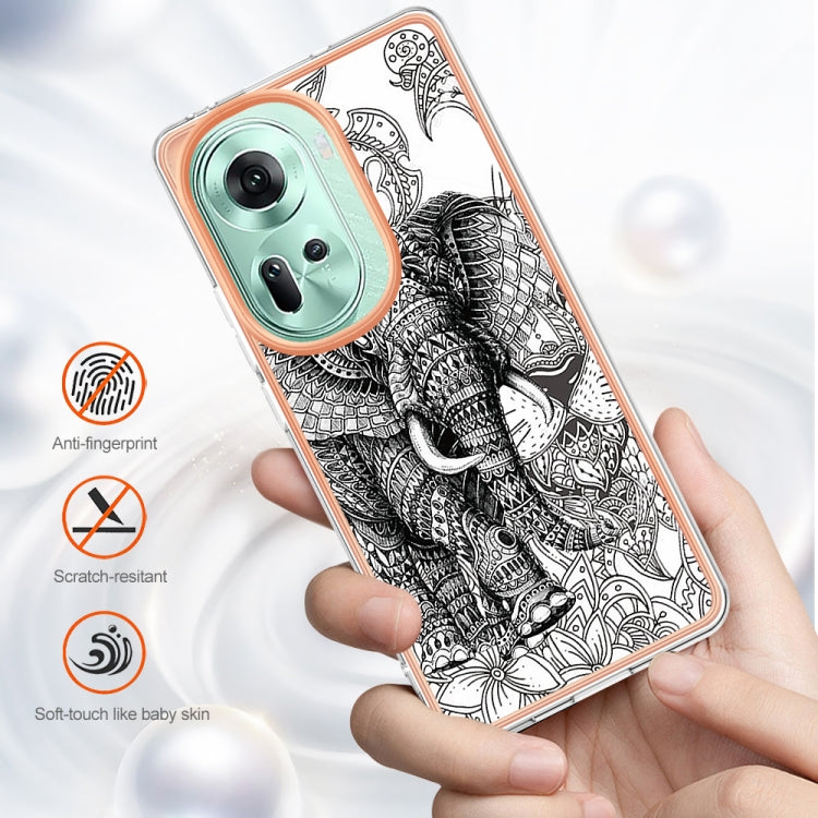 For OPPO Reno11 5G Global Electroplating Marble Dual-side IMD Phone Case(Totem Elephant) - Reno11 Cases by PMC TechLife | Online Shopping South Africa | PMC TechLife | Buy Now Pay Later Mobicred