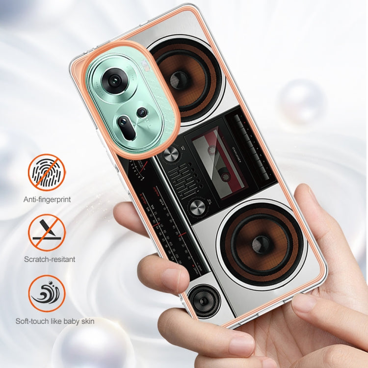 For OPPO Reno11 5G Global Electroplating Marble Dual-side IMD Phone Case(Retro Radio) - Reno11 Cases by PMC TechLife | Online Shopping South Africa | PMC TechLife | Buy Now Pay Later Mobicred