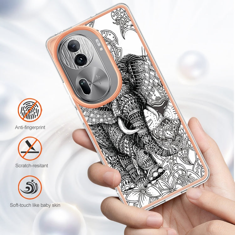 For OPPO Reno11 Pro 5G Global Electroplating Marble Dual-side IMD Phone Case(Totem Elephant) - Reno11 Pro Cases by PMC TechLife | Online Shopping South Africa | PMC TechLife | Buy Now Pay Later Mobicred
