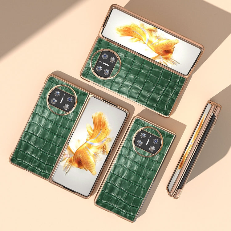 For Huawei Mate X3 Electroplating Crocodile Texture Genuine Leather Phone Case(Green) - Huawei Cases by PMC TechLife | Online Shopping South Africa | PMC TechLife | Buy Now Pay Later Mobicred