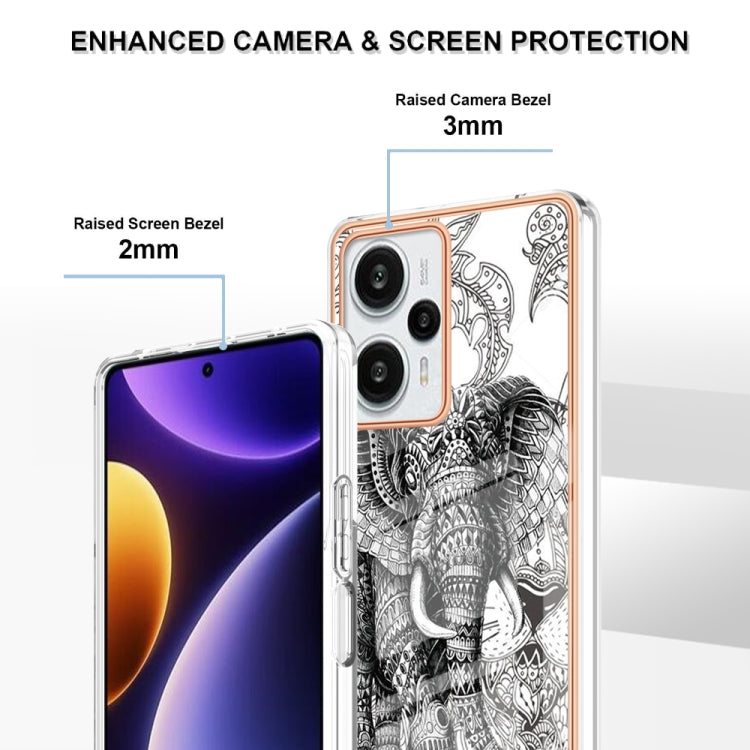 For Xiaomi Poco F5 / Redmi Note 12 Turbo Electroplating Marble Dual-side IMD Phone Case(Totem Elephant) - Xiaomi Cases by PMC TechLife | Online Shopping South Africa | PMC TechLife | Buy Now Pay Later Mobicred