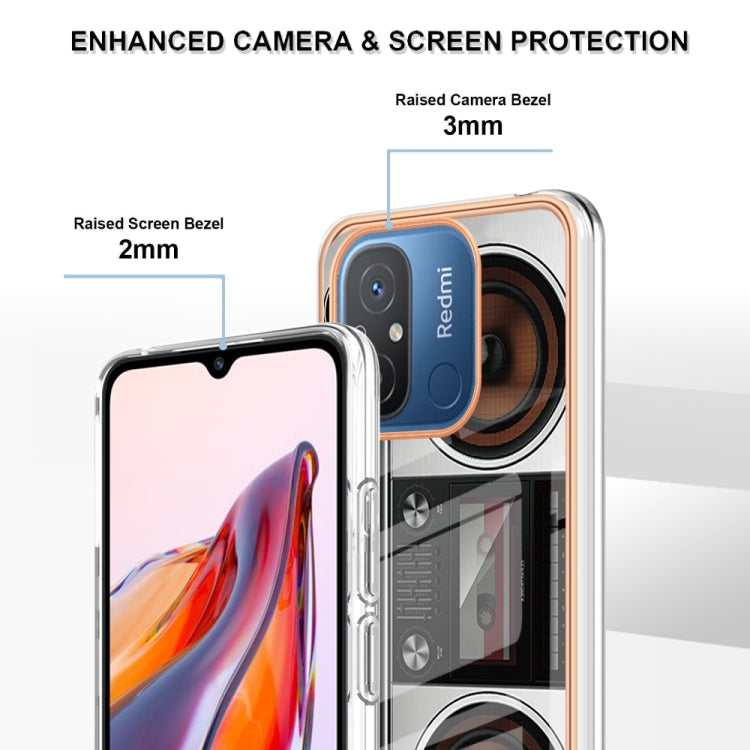 For Xiaomi Redmi 12C / 11A 4G Electroplating Marble Dual-side IMD Phone Case(Retro Radio) - Xiaomi Cases by PMC TechLife | Online Shopping South Africa | PMC TechLife | Buy Now Pay Later Mobicred