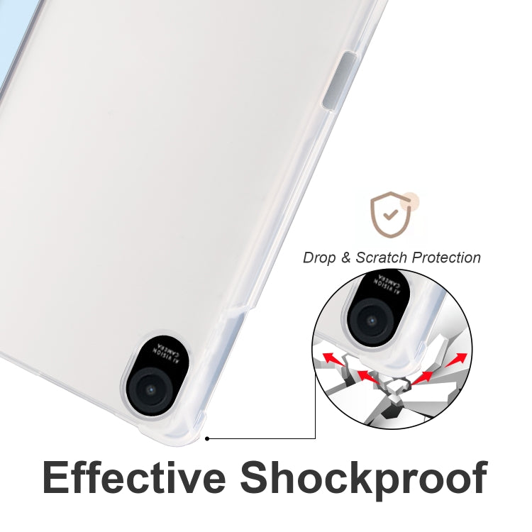 For Honor Pad 8 3-folding Transparent TPU Smart Leather Tablet Case(Ice Blue) - Honor by PMC TechLife | Online Shopping South Africa | PMC TechLife | Buy Now Pay Later Mobicred