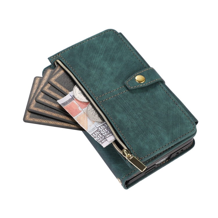 For Google Pixel Fold Dream 9-Card Wallet Zipper Bag Leather Phone Case(Green) - Google Cases by PMC TechLife | Online Shopping South Africa | PMC TechLife | Buy Now Pay Later Mobicred