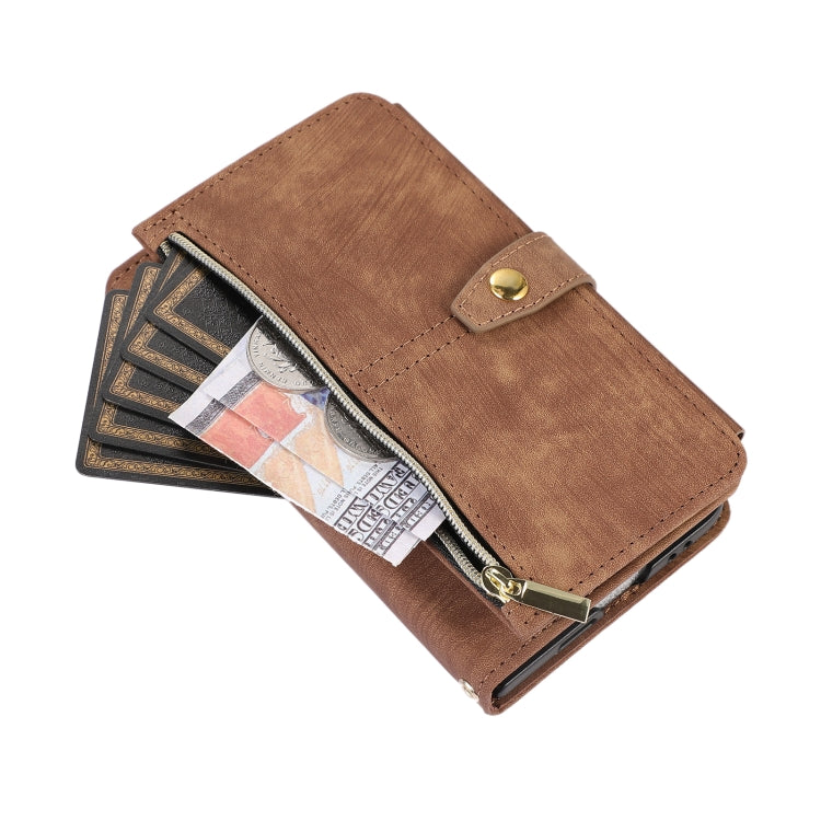 For Google Pixel Fold Dream 9-Card Wallet Zipper Bag Leather Phone Case(Brown) - Google Cases by PMC TechLife | Online Shopping South Africa | PMC TechLife | Buy Now Pay Later Mobicred