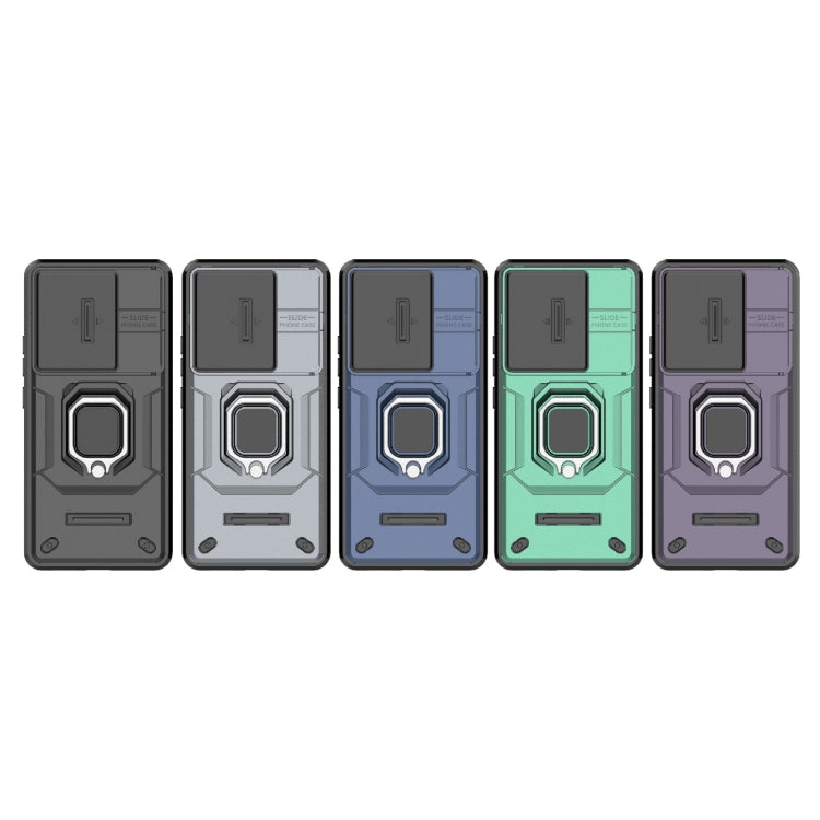 For Xiaomi Redmi Turbo 3 5G Sliding Camshield TPU + PC Shockproof Phone Case with Holder(Grey) - Xiaomi Cases by PMC TechLife | Online Shopping South Africa | PMC TechLife | Buy Now Pay Later Mobicred