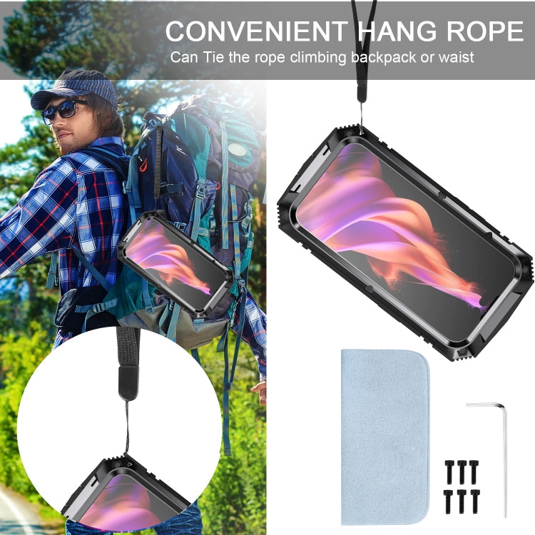 For iPhone 15 R-JUST Shockproof Life Waterproof Dust-proof Metal + Silicone Phone Case with Holder(Black) - iPhone 15 Cases by R-JUST | Online Shopping South Africa | PMC TechLife | Buy Now Pay Later Mobicred