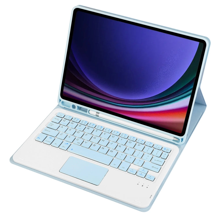 For Samsung Galaxy Tab S9 FE A710B-A Candy Color TPU Touch Bluetooth Keyboard Leather Tablet Case with Pen Holder(Ice Blue) - Samsung Keyboard by PMC TechLife | Online Shopping South Africa | PMC TechLife