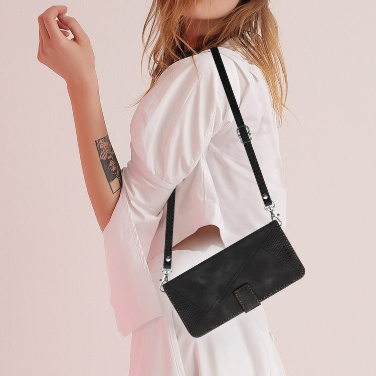 For Motorola Edge 2024 Dream Triangle Leather Phone Case with Lanyard(Black) - Motorola Cases by PMC Jewellery | Online Shopping South Africa | PMC Jewellery | Buy Now Pay Later Mobicred