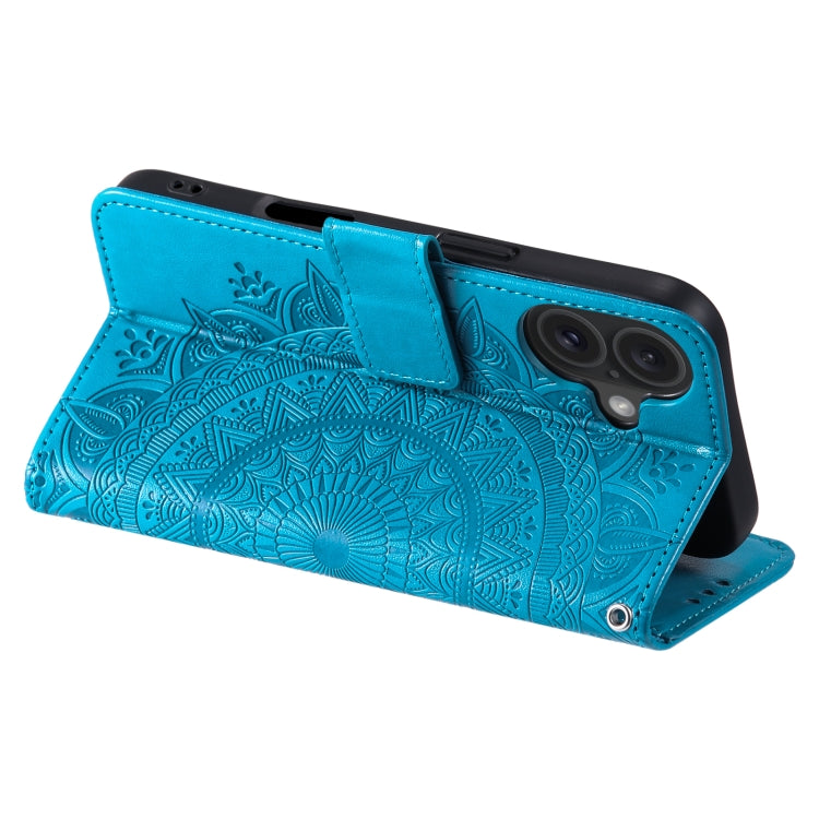 For iPhone 16 Totem Flower Embossed Leather Phone Case(Blue) - iPhone 16 Cases by PMC TechLife | Online Shopping South Africa | PMC TechLife | Buy Now Pay Later Mobicred