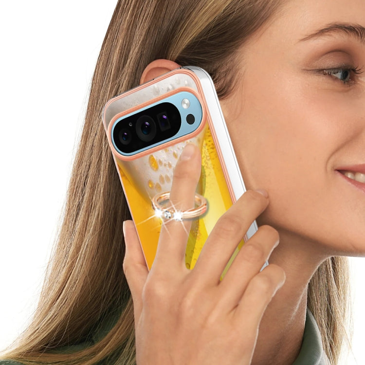 For Google Pixel 9 / 9 Pro Electroplating Dual-side IMD Phone Case with Ring Holder(Draft Beer) - Google Cases by PMC TechLife | Online Shopping South Africa | PMC TechLife | Buy Now Pay Later Mobicred