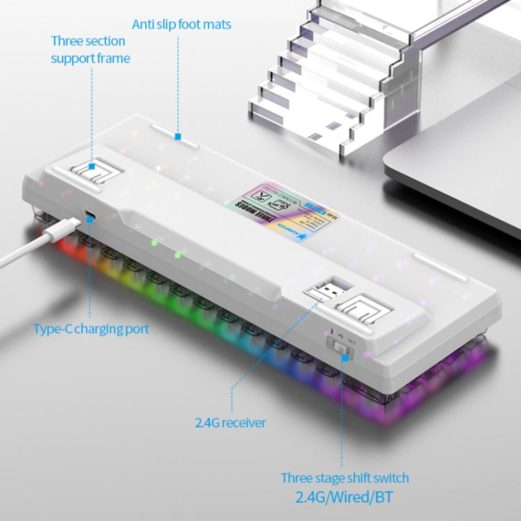 XUNFOX K30 Pro 2.4G + BT + Wired Transparent 61-Keys Mechanical White Axis Keyboard(Black) - Wireless Keyboard by PMC Jewellery | Online Shopping South Africa | PMC Jewellery | Buy Now Pay Later Mobicred