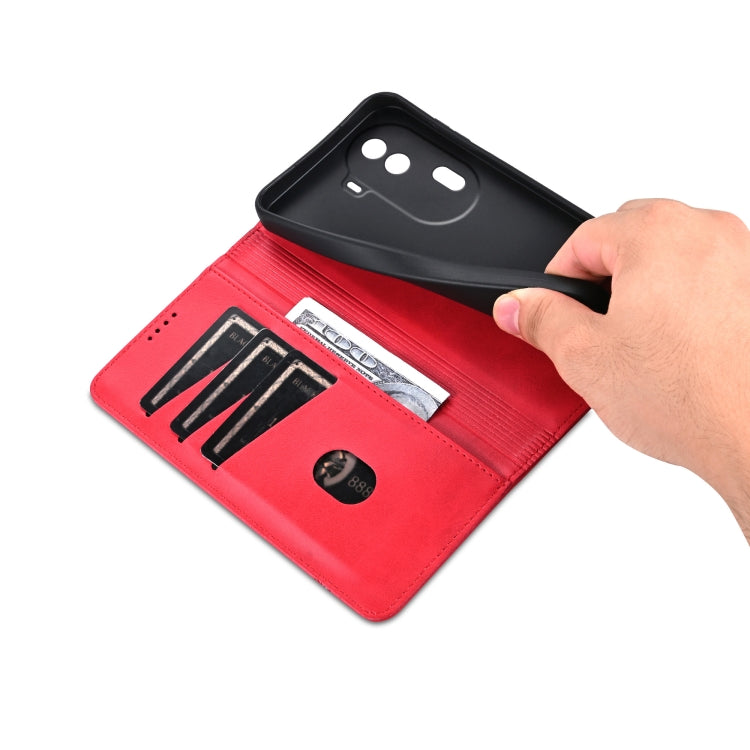 For OPPO Reno11 China AZNS Magnetic Calf Texture Flip Leather Phone Case(Red) - OPPO Cases by AZNS | Online Shopping South Africa | PMC Jewellery | Buy Now Pay Later Mobicred