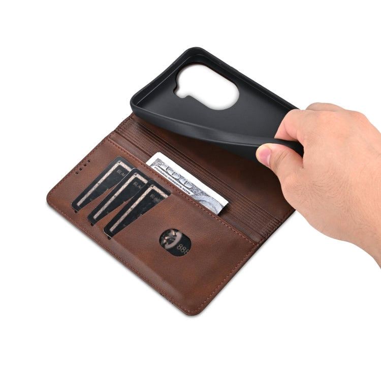 For OPPO Reno11 Global AZNS Magnetic Calf Texture Flip Leather Phone Case(Dark Brown) - OPPO Cases by AZNS | Online Shopping South Africa | PMC Jewellery | Buy Now Pay Later Mobicred