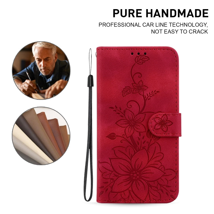 For iPhone 16 Pro Lily Embossed Leather Phone Case(Red) - iPhone 16 Pro Cases by PMC TechLife | Online Shopping South Africa | PMC TechLife | Buy Now Pay Later Mobicred