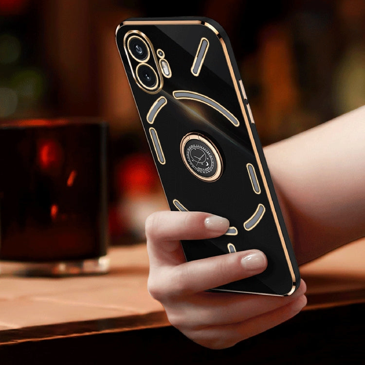 For Nothing Phone 2 XINLI Straight 6D Plating Gold Edge TPU Shockproof Case with Ring Holder(Cherry Purple) - free shipping - PMC Jewellery - Order now!