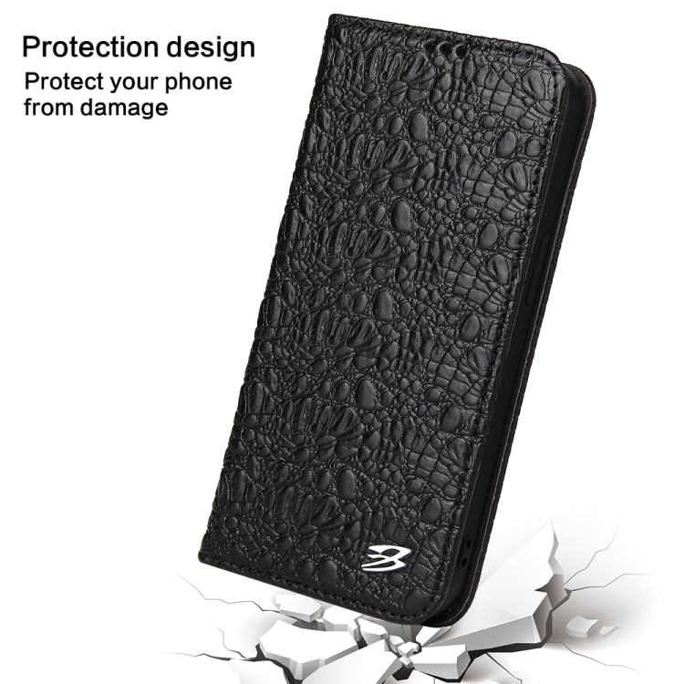 For iPhone 16 Fierre Shann Crocodile Texture Magnetic Genuine Leather Phone Case(Black) - free shipping - PMC Jewellery - Order now!
