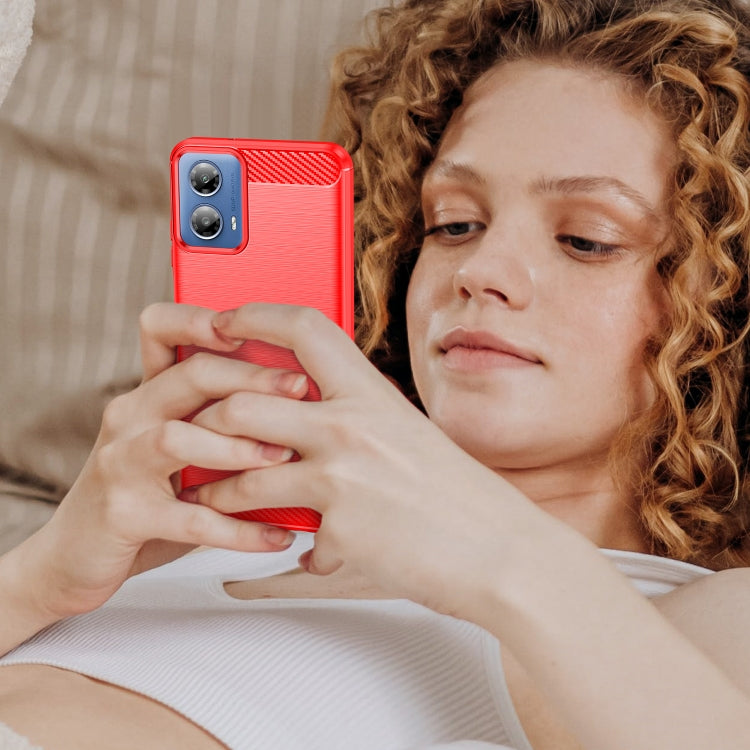 For Motorola Moto G34 Brushed Texture Carbon Fiber TPU Phone Case(Red) - Motorola Cases by PMC TechLife | Online Shopping South Africa | PMC TechLife | Buy Now Pay Later Mobicred