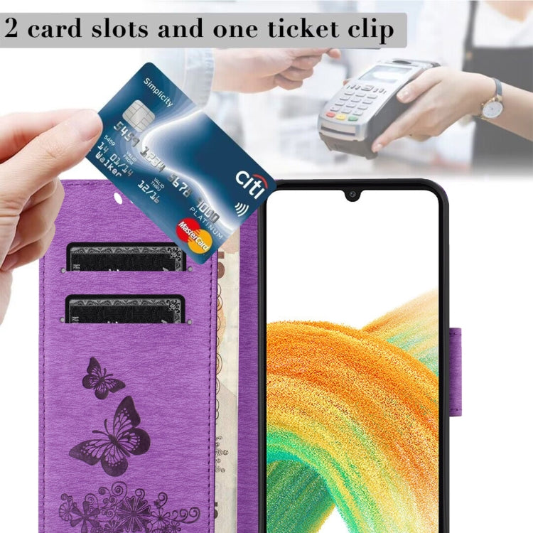For Samsung Galaxy A15 Butterfly Embossed Flip Leather Phone Case(Purple) - Galaxy Phone Cases by PMC TechLife | Online Shopping South Africa | PMC TechLife