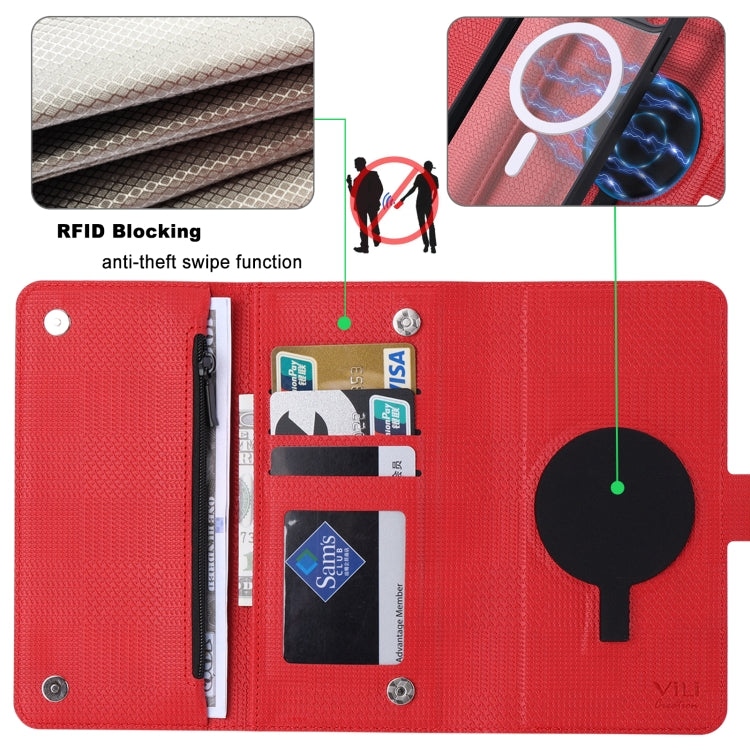 For iPhone 13 Pro Max ViLi GHB Series MagSafe Magnetic Zipper Leather Phone Case(Red) - free shipping - PMC Jewellery - Order now!