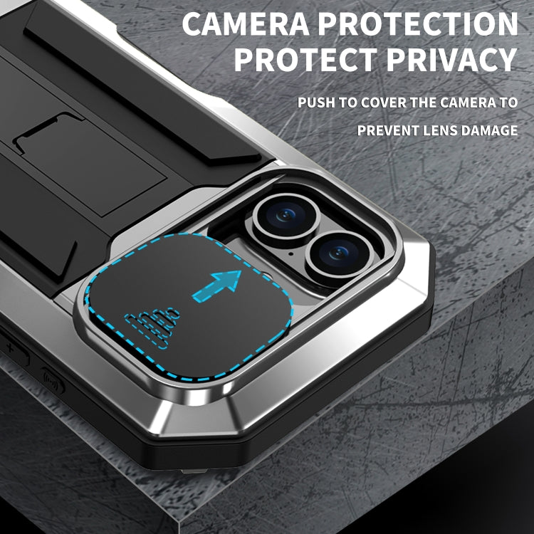 For iPhone 16 Plus R-JUST Sliding Camera IP54 Life Waterproof Holder Phone Case(Silver) - free shipping - PMC Jewellery - Order now!