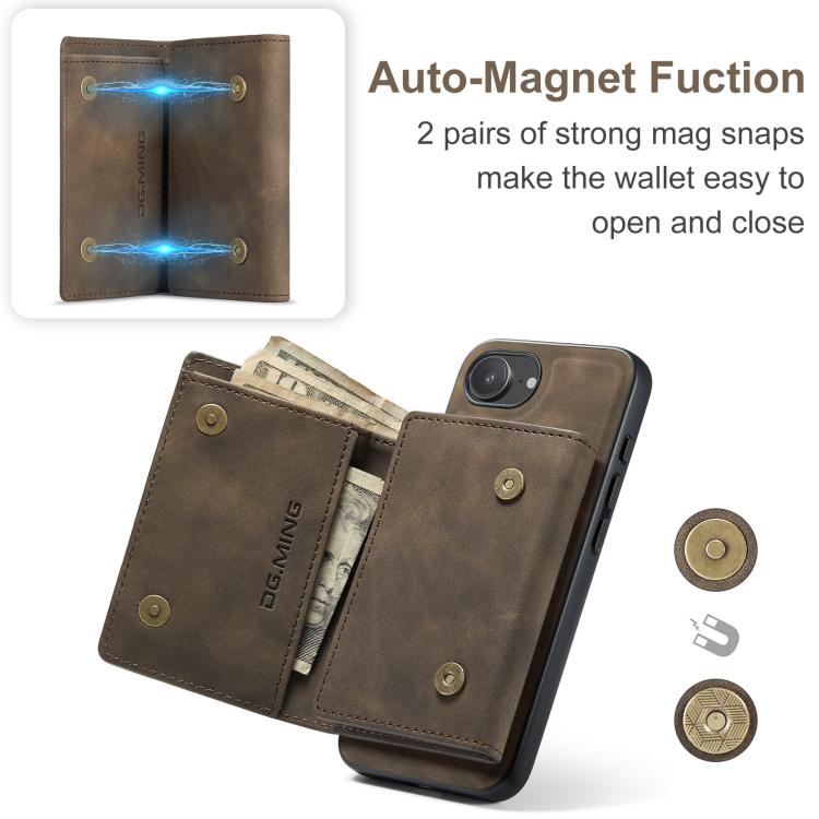 For iPhone 16e DG.MING M1 Series 3-Fold Multi Card Wallet Leather Phone Case(Coffee) - free shipping - PMc TechLife - Order now!